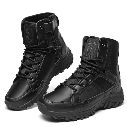 derlychug Herren Taktikstiefel Militär Combat Boots Reißverschluss Leichte Outdoor Wanderstiefel Wüstentaugliche Rutschfeste Trekking-Schuhe für Freizeit Abenteuer(black,44) von derlychug
