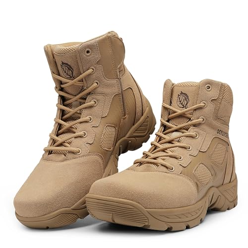 derlychug Herren Taktische Stiefel 6 Zoll Militärstiefel Sommer Leichte atmungsaktive Wüstenstiefel mit dünnem langlebigem Stoff (Sand,47.) von derlychug