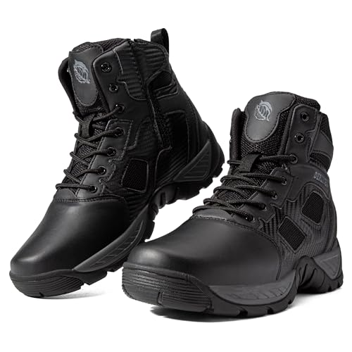 derlychug Männer Tactical Military 6 Zoll Combat Side Zip Boot Leichter schwarzer Leder Army Duty Arbeitsschuh (Schwarz,47) von derlychug