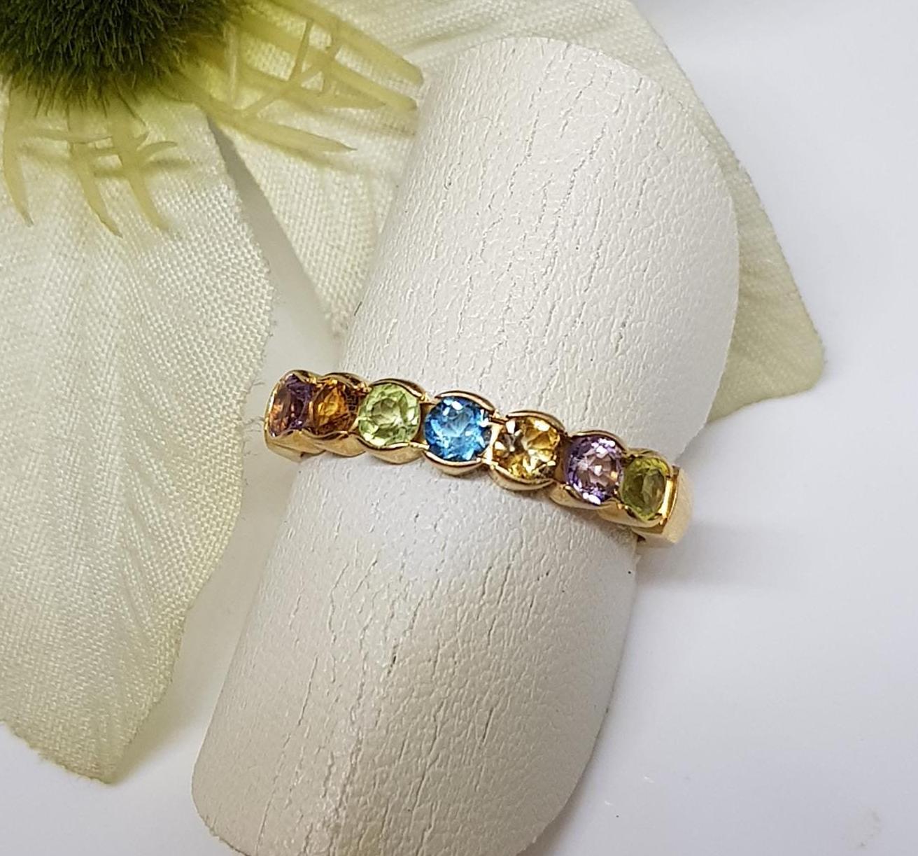 Damenring 750Er Gelbgold Mit Echten Bunten Edelsteinen, Ein Richtiger "Regenbogenring" Der Gute Laune Macht. Amthyst, Citrin, Peridot, Topas von derpfau