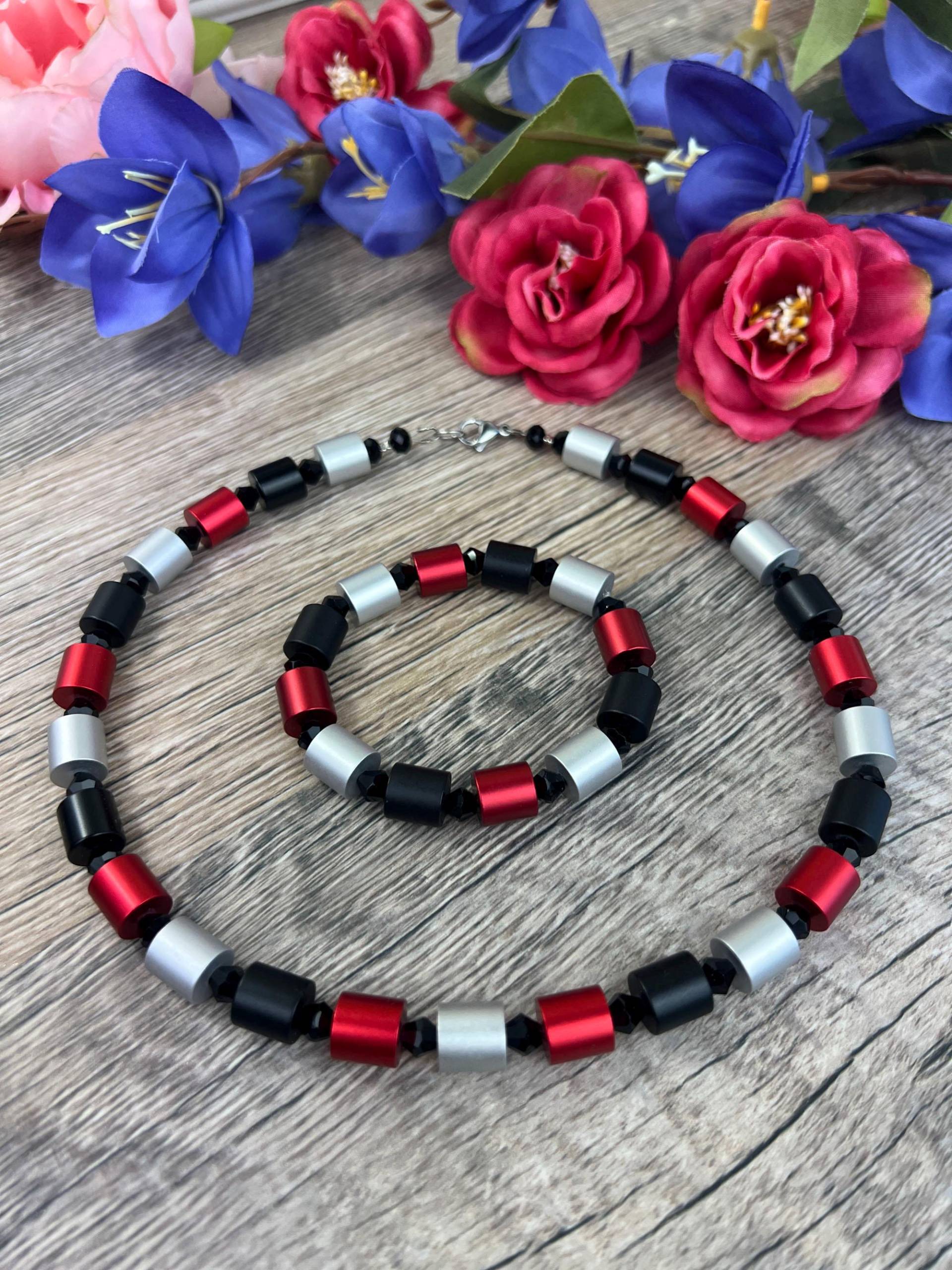 Damen Halskette Eloxierten Aluminium Walzen Lava, Herrenkette Aluminium, Ø10 Alu Walzen, Zylinder, Armband Multicolor, Edelstahl Verschluss von designROSENVOGEL