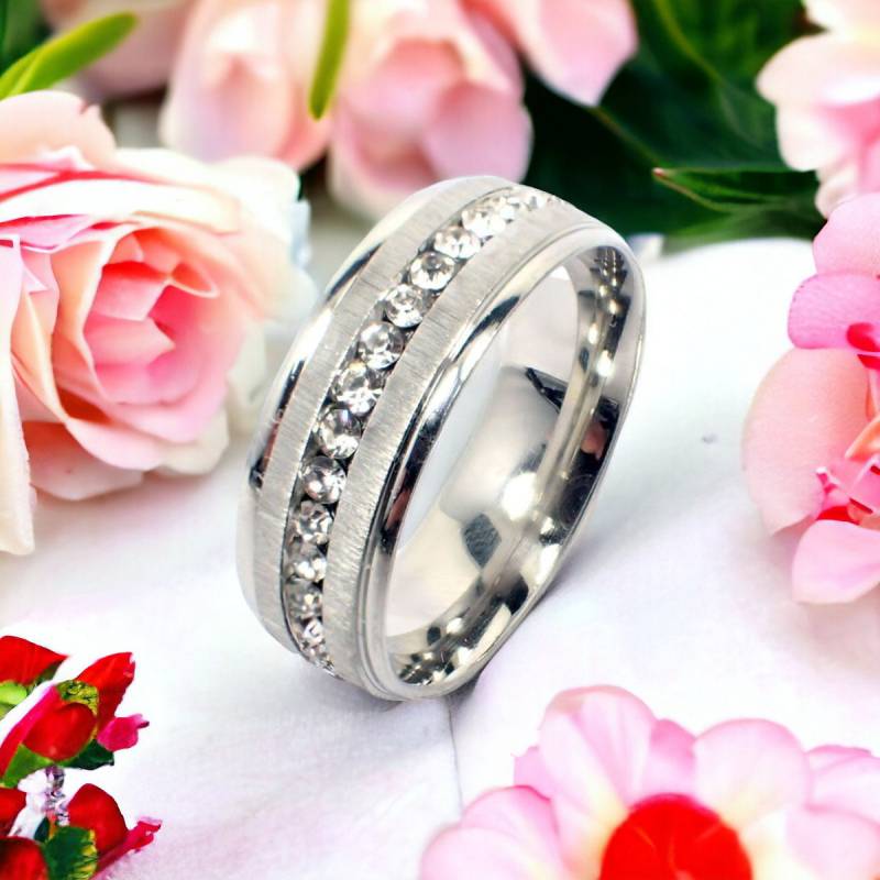 Edelstahlringe Damen Ring Herren Band 12mm Rose Silber Strass Freundschaftsring von designROSENVOGEL