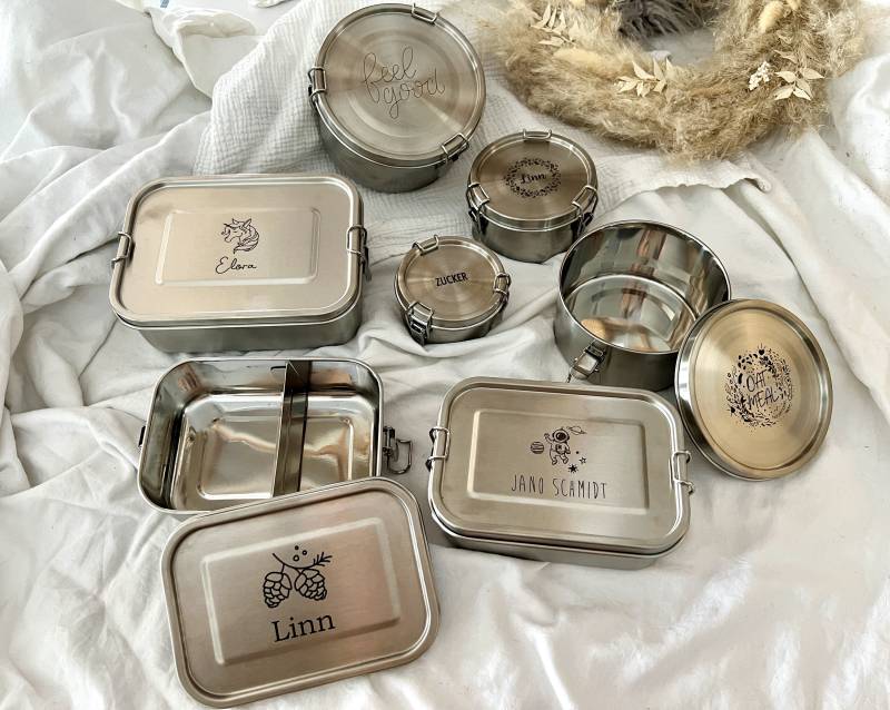 Brotdose Mit Trennfach/Unterteilung 2 - 3 Fächer Lunchbox Vesperdose Edelstahl Personalisiert Name von designfabrikmueller