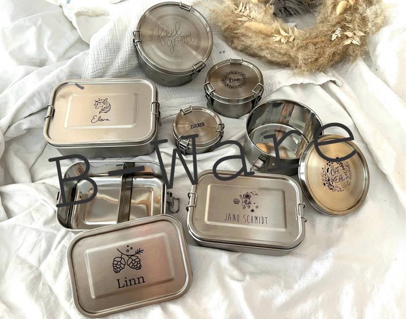 Brotdose Mit Trennfächer B-Ware/Unterteilung 3 Fächer Lunchbox Vesperdose Edelstahl Personalisiert Achtung 2.wahl von designfabrikmueller