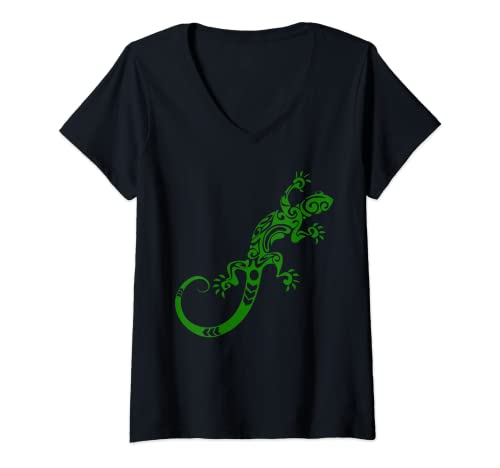 Damen T-Shirt mit Eidechsen-Muster, Gecko-Tier-T-Shirt T-Shirt mit V-Ausschnitt von designsanddesigns