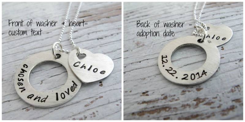 Adoption Halskette, Personalisiert, Auserwählt Und Geliebt, Von Hand Gestempelt, Sterling Silber, Doppelseitig Mit Adoptionsdatum von designsbydawnrenee