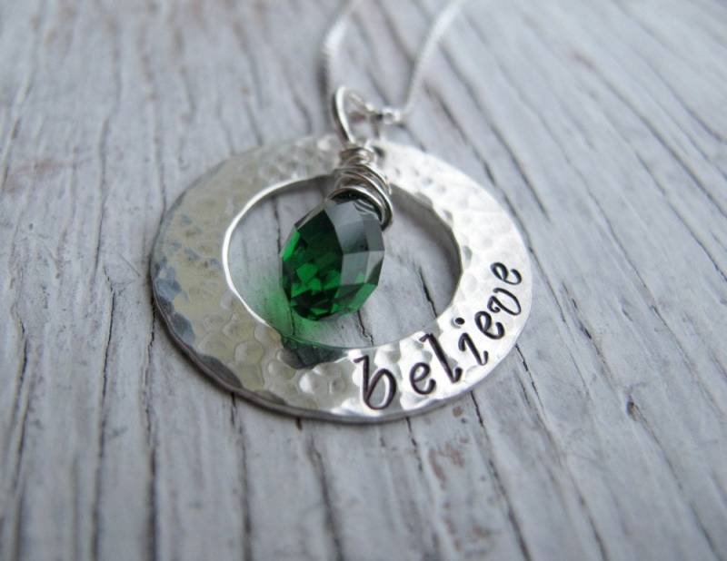 Believe Halskette, Inspirierender Schmuck, Personalisiert, Von Hand Gestempelt, Sterling Silber, Birthstone Halskette von designsbydawnrenee