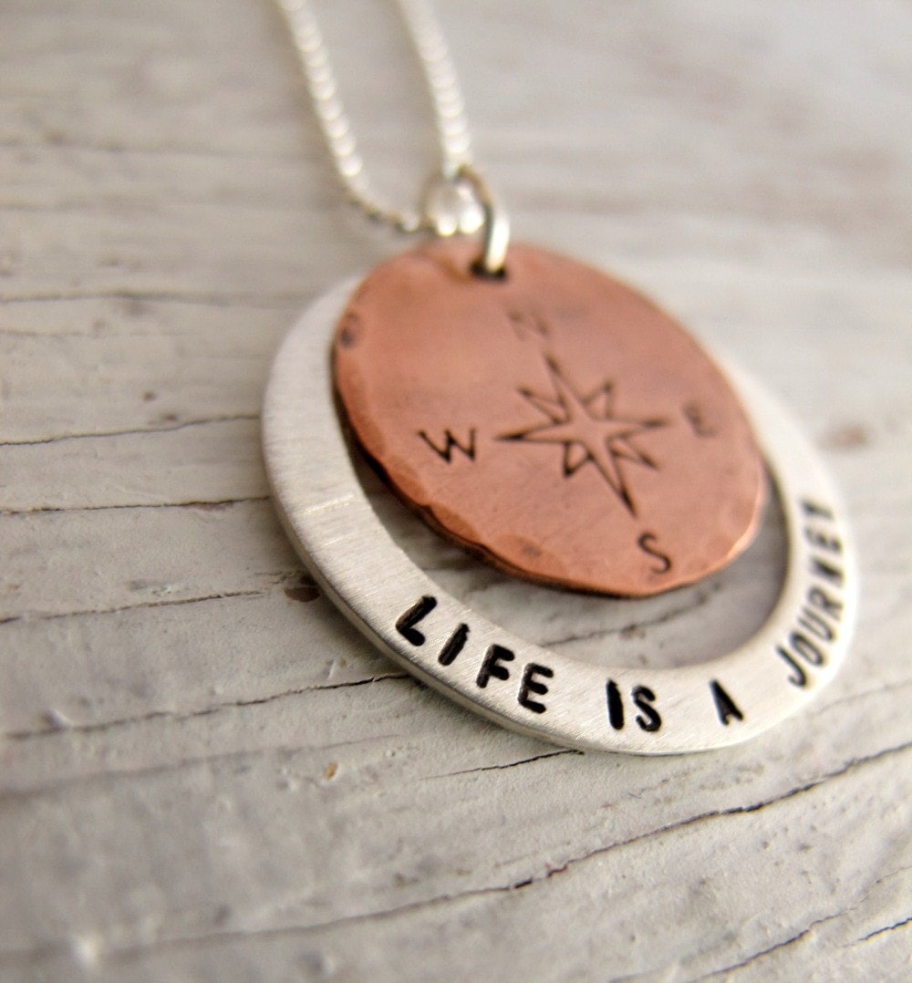 Das Leben Ist Eine Reise, Kein Ziel, Kompass-Halskette, Gemischte Metalle, Sterling Und Kupfer, Inspirierender Schmuck, Abschlussgeschenk von designsbydawnrenee