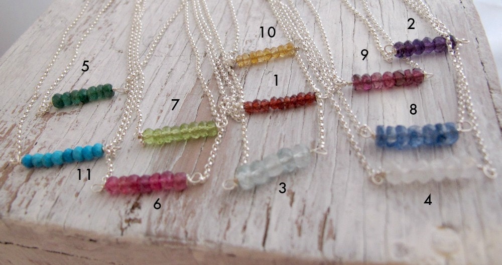 Geburtsstein Bar Halskette, Sterling Silber, Edelstein Rondelle Perlen von designsbydawnrenee