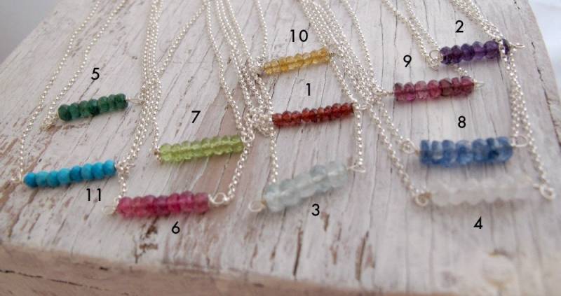 Geburtsstein Bar Halskette, Sterling Silber, Edelstein Rondelle Perlen von designsbydawnrenee