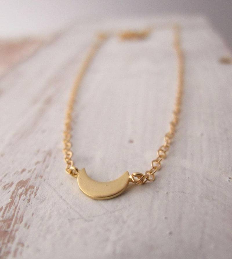 Gold Halbmond Halskette, Winzig, Modern, Minimalistisch, Geschichtet, Doppelstrang, Liebe Dich Bis Zum Mond Und Zurück, Ready To Ship von designsbydawnrenee