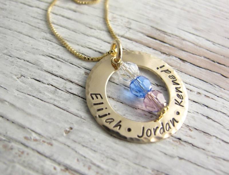 Hand Gestempelt Gold Filled Familie Halskette, Personalisierter Birthstone Schmuck von designsbydawnrenee