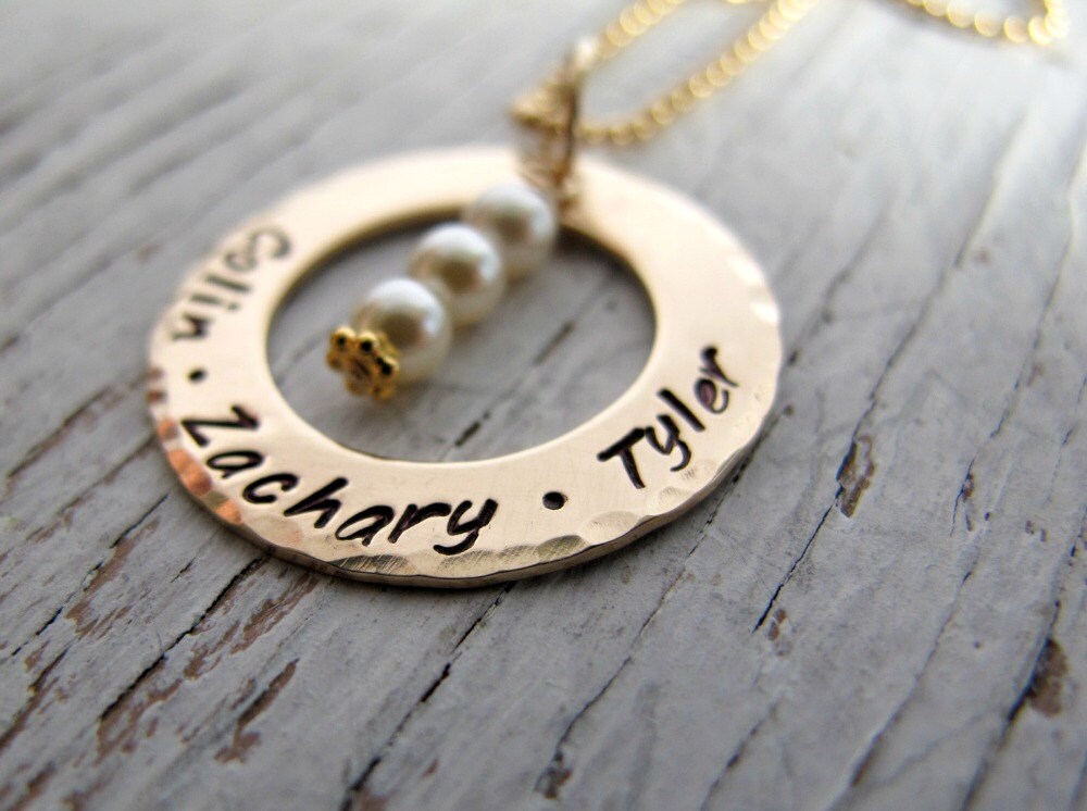 Handgestempelte Goldmutterhalskette, Personalisiert, 2 Kindernamen Oder 3 Kindernamen, Familienschmuck, Zwillinge, Drillinge von designsbydawnrenee