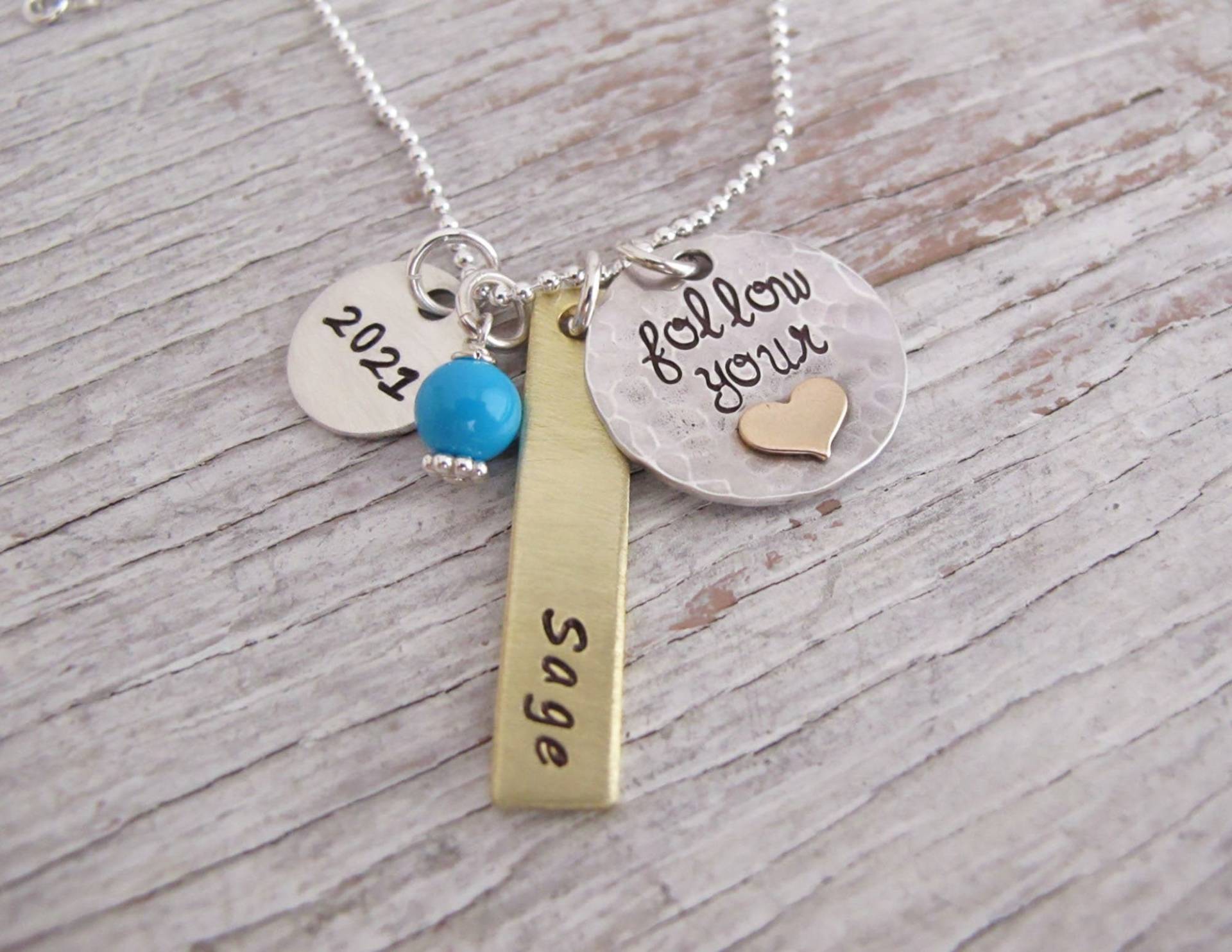 Personalisierte Abschlusskette, Klasse Von 2021, 2022, 2023, Abschlussschmuck, Geschenk Für Sie, Follow Your Heart, Inspirierende Halskette von designsbydawnrenee