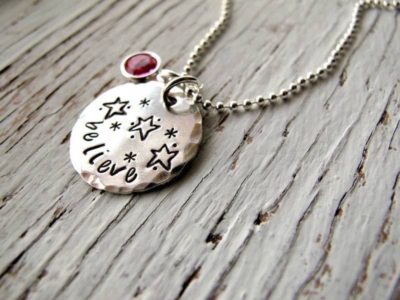 Personalisierte Believe in Yourself Halskette, Inspirational, Ready To Ship, Handgestempelt Aus Sterlingsilber, Geburtsstein, Inspirational von designsbydawnrenee