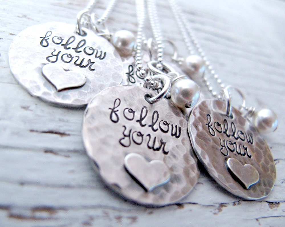 Personalisierte Sterling Silber Handgestempelte Halskette Follow Your Heart, Love, Believe, Inspirational von designsbydawnrenee