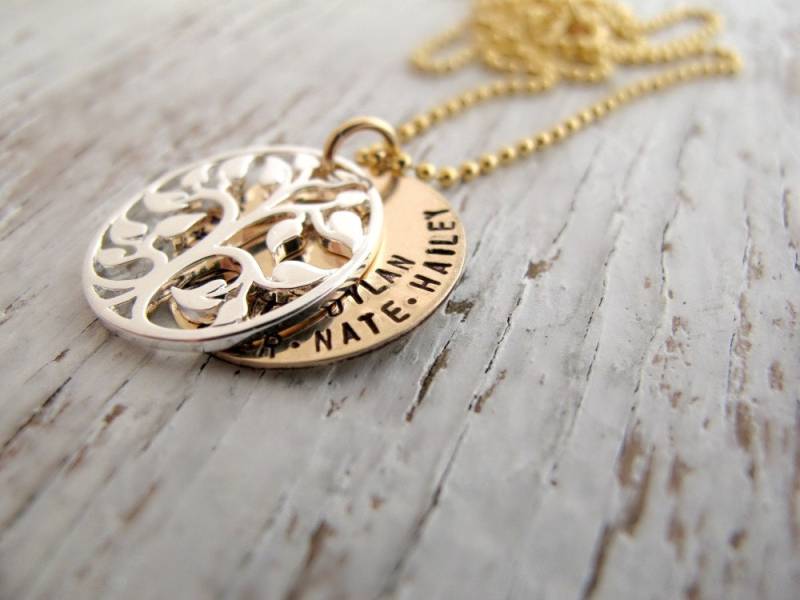 Stammbaum Halskette, Personalisierte Großmutter Urgroßmutter, Hand Gestempelt, Sterling Silber & Gold Gefüllt, Weihnachtsgeschenk von designsbydawnrenee