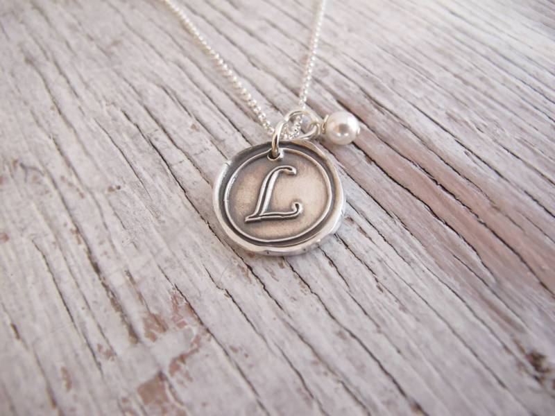 Wachs Siegel Halskette, Initiale, Monogramm, Handgemachter Schmuck, Feines Sterling Silber, Hochzeitsgeschenk, Brautjungfer, Mutter Geschenk von designsbydawnrenee