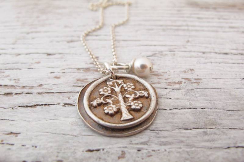 stammbaum Halskette, Kupfer Patina, Baum Des Lebens, Feinsilber Schmuck, Rustikaler Mutter Großmutter Geschenk, Weihnachtsgeschenk von designsbydawnrenee