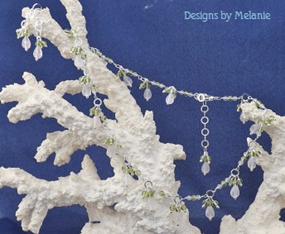 45 - cm Facettierte Rosenquarztropfen Und Peridotkette, Halskette Ohrring-Set von designsbymelanie1