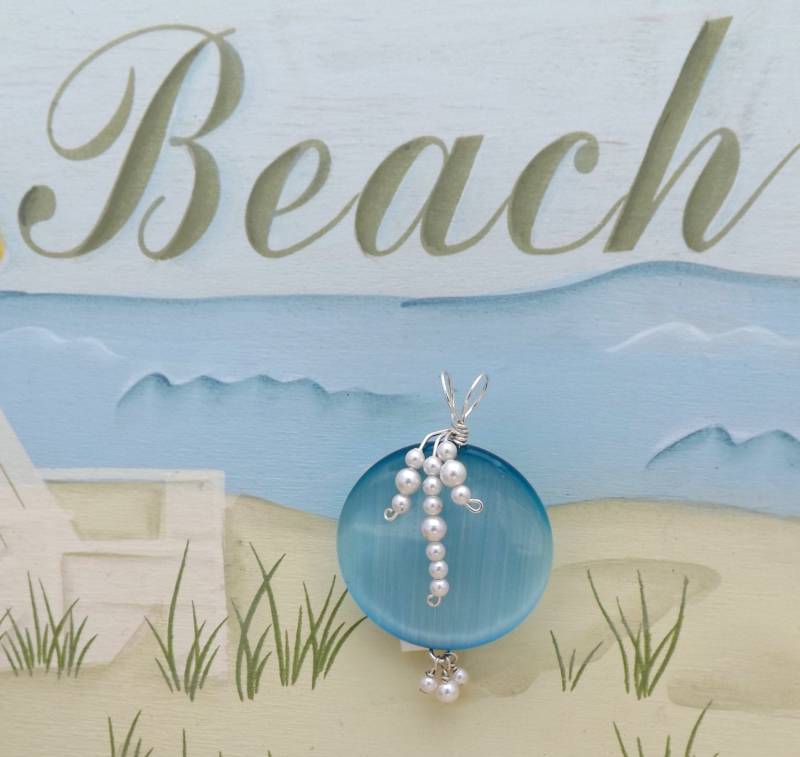 Aquamarin Farbige Fiberoptik Draht Schleife Perle Anhänger von designsbymelanie1