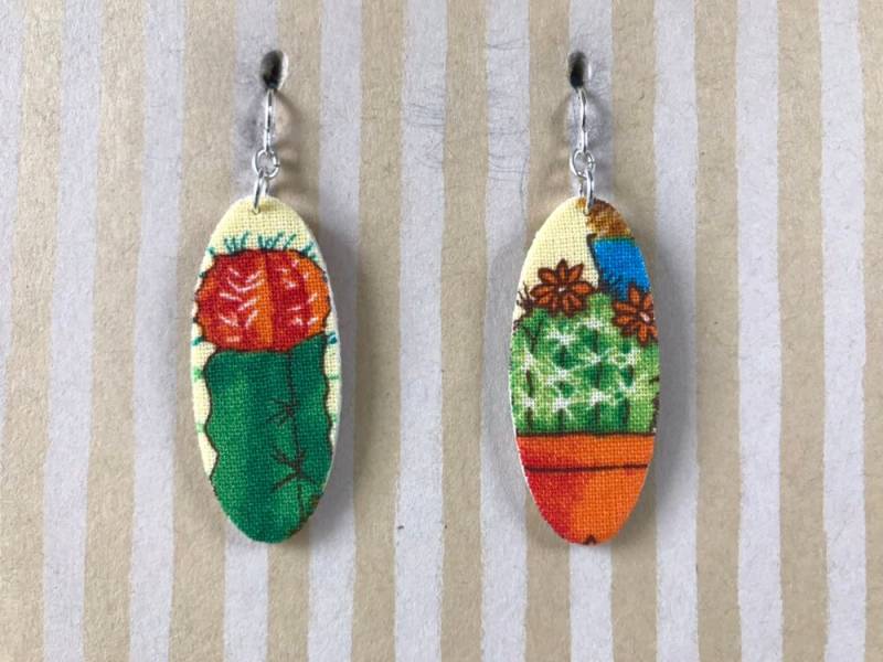 Leicht Fabirc Ohrringe, Oval Mit Sukkulenten, Sterling Silber Ohrhaken, Geschenk Für Gärtner von designsbywenia