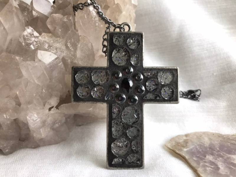 Mosaik Antike Silberne Farbe-Kreuz Mit Glas Und Perle von designsbywenia