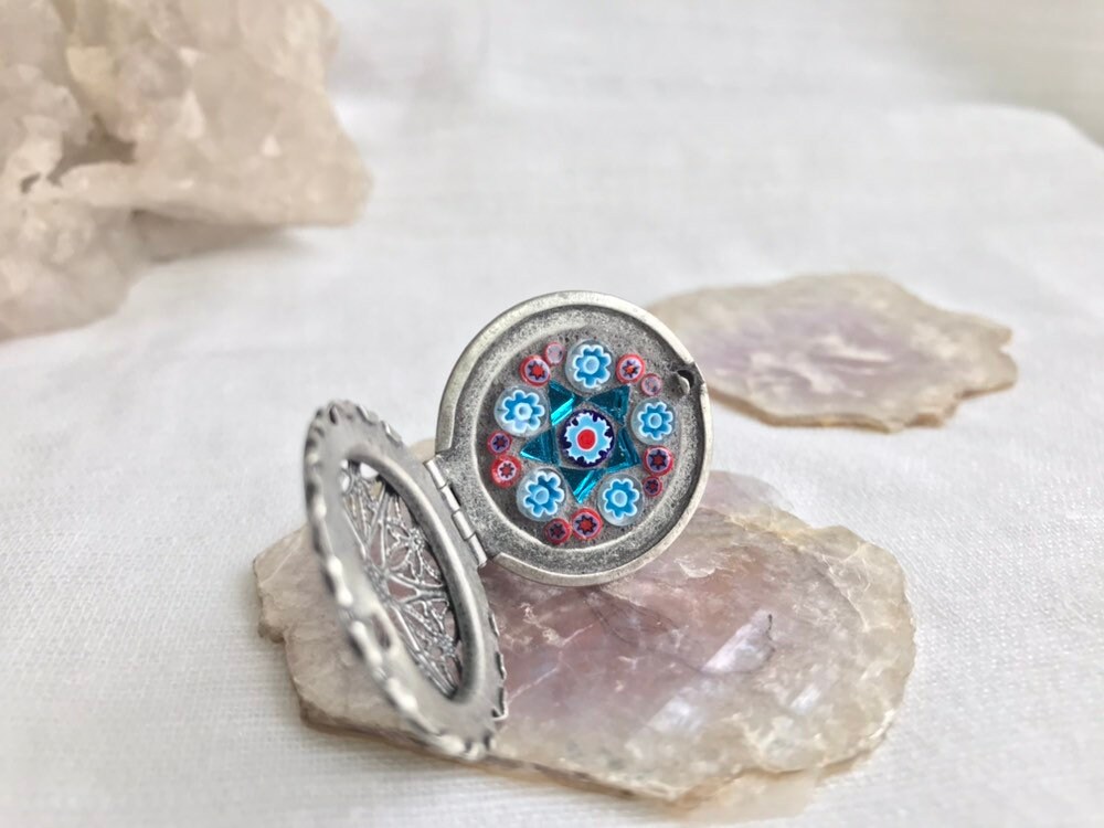 Mosaik Verstellbarer Locket-Ring-Rotes Und Blaues Mandala von designsbywenia