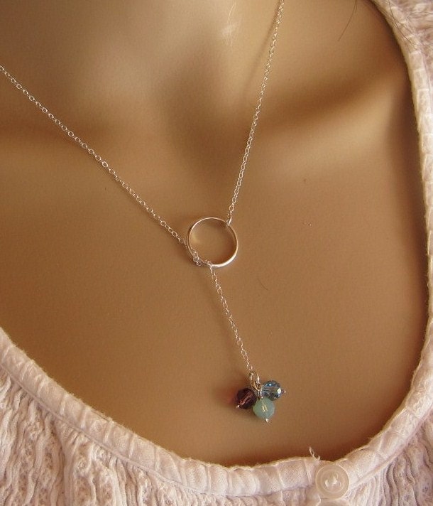 Geburtsstein Lariat, Sterling Silber Verstellbar, Individualisierbar von designsbyyan