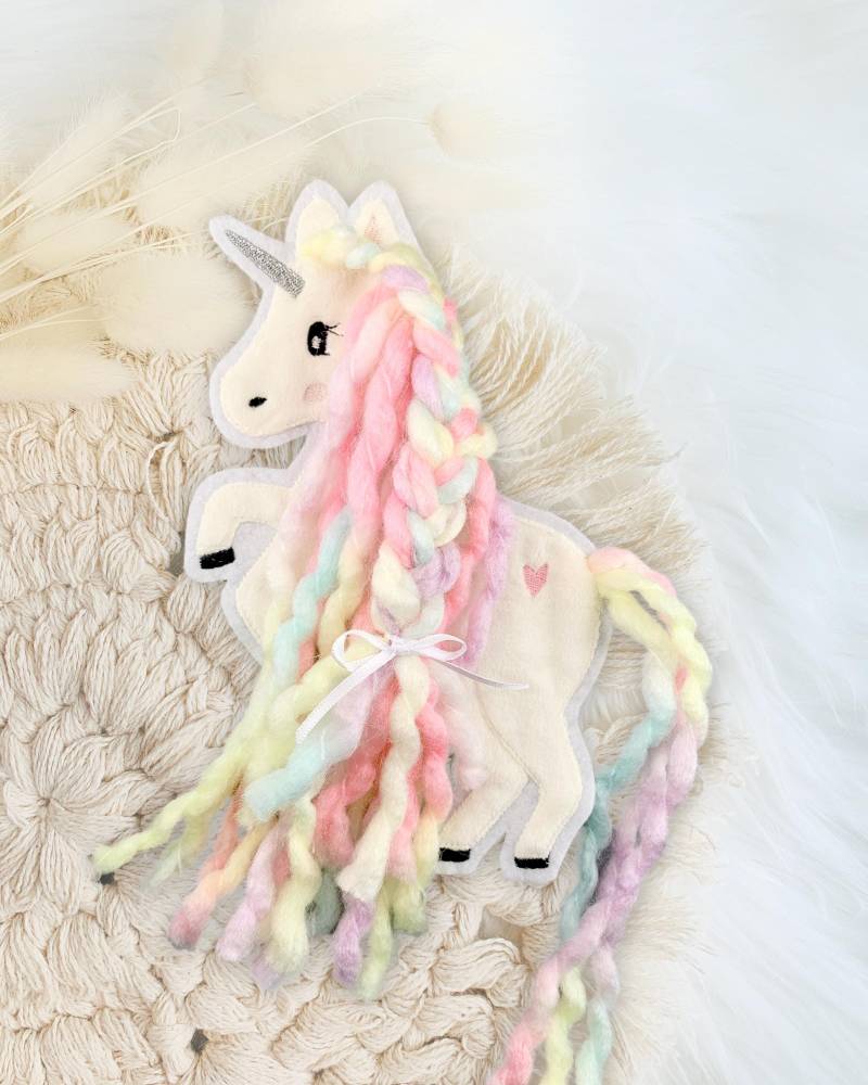 Applikation Einhorn Regenbogen | Mit Wollmähne Pony Patch Aufnäher von designxmina
