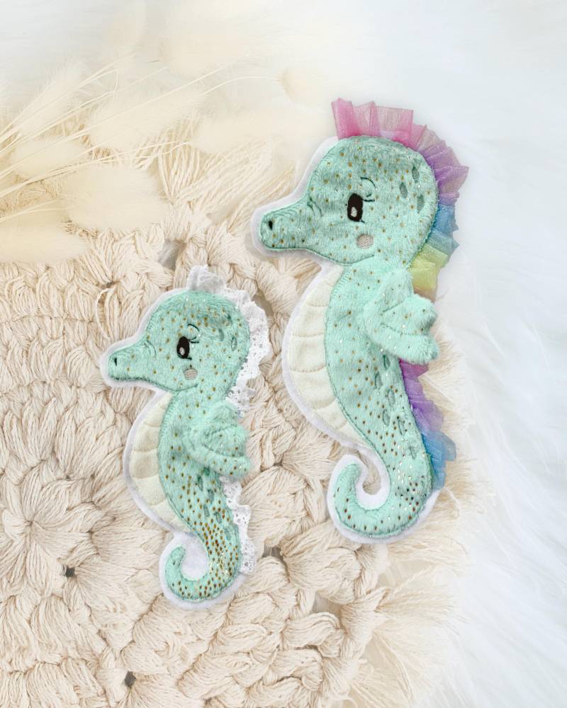 Applikation Seepferdchen | Meerestiere Bügelbild Patch Aufnäher Mint/Minze Regenbogen von designxmina