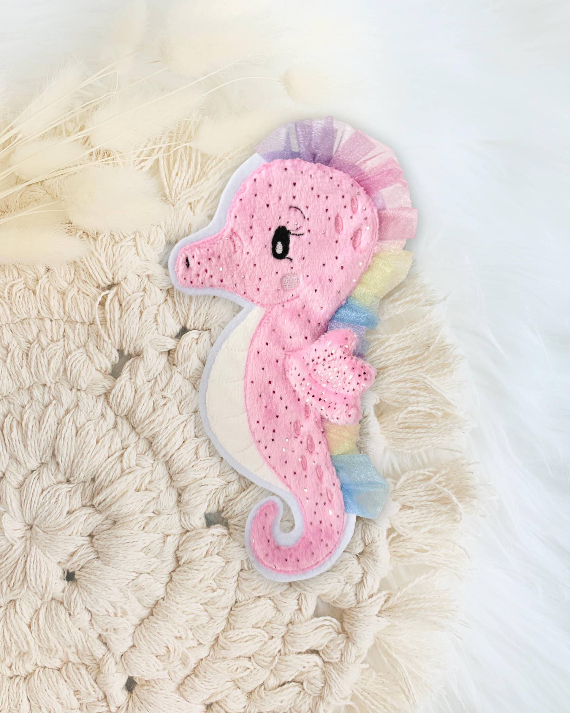 Applikation Seepferdchen | Meerestiere Bügelbild Patch Aufnäher Rosa Glitzer Regenbogen von designxmina