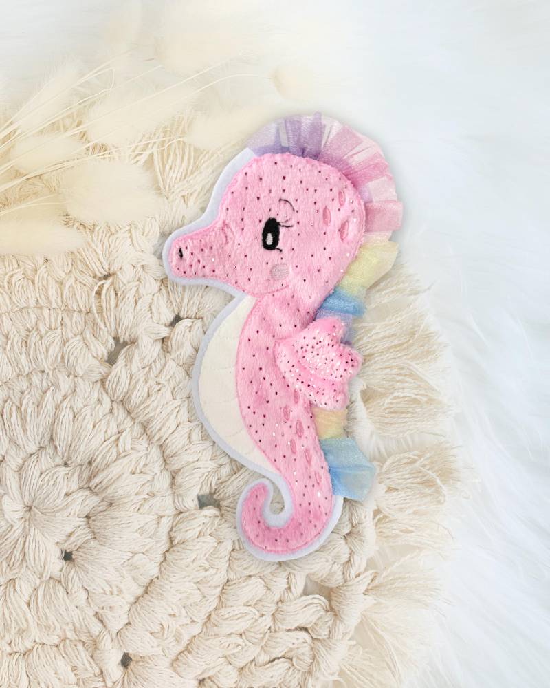 Applikation Seepferdchen | Meerestiere Bügelbild Patch Aufnäher Rosa Glitzer Regenbogen von designxmina