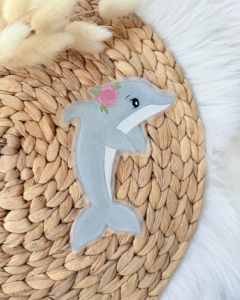 Bügelbild Delfin Mit Rose | Maritimes Mädchen Bügelpatch Aufbügler von designxmina
