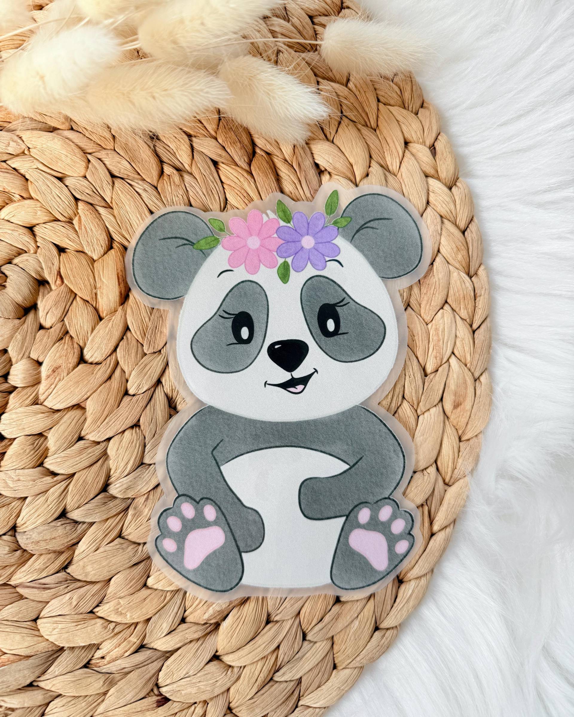 Bügelbild Panda | Pandabär Mit Blumen Mädchen Bügelpatch Aufbügler von designxmina