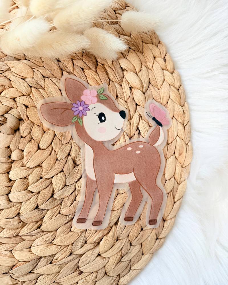 Bügelbild Rehkitz | Reh Mit Blumen Mädchen Bügelpatch Aufbügler von designxmina
