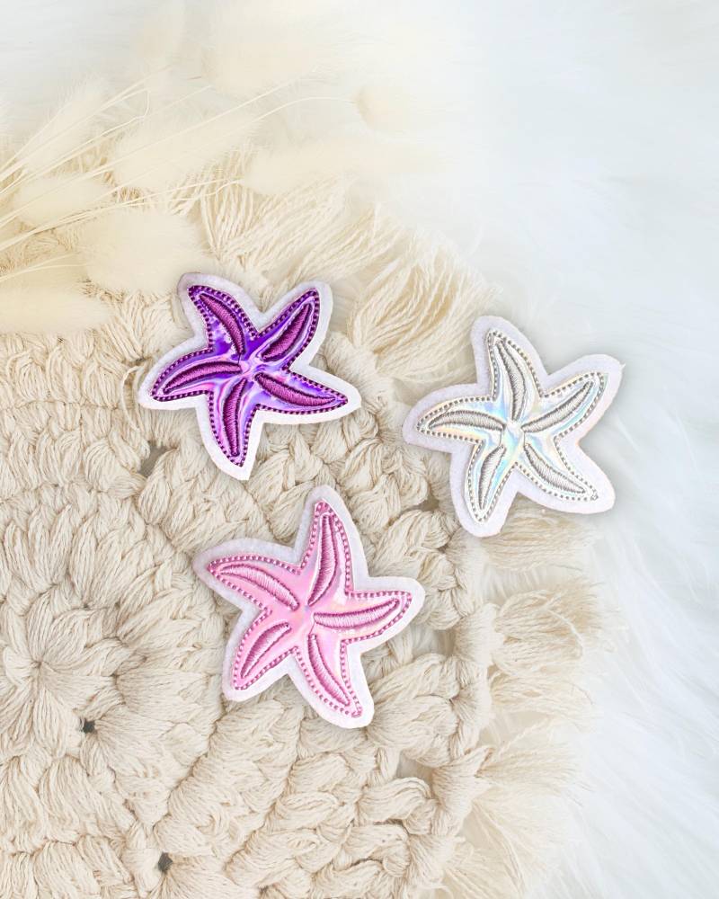Seestern Aufnäher | Patch Applikation Irisierende Schimmernde Kunstleder Seesterne Regenbogenfarben Glitzer Rosa Mint Violett Seestern Aufnäher | Patch Applikation Irisierende Schimmernde Kunstleder Seesterne Regenbogenfarben Glitzer Rosa Mint Violett von designxmina