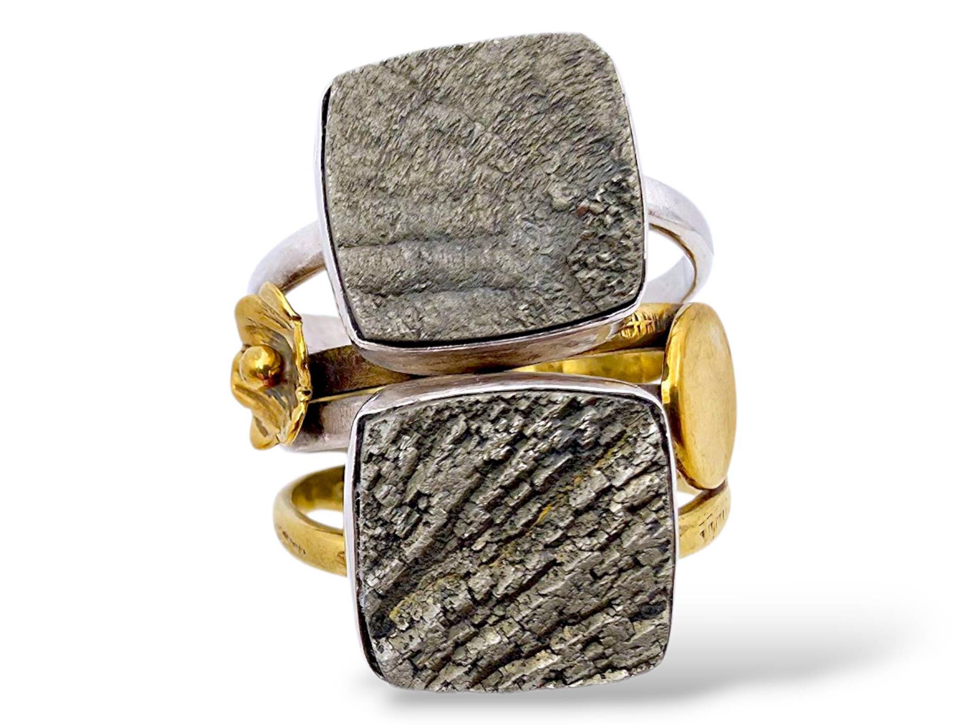 1980S Modernist Silver Double Square Ring, Avant-Garde Abstract Design | Size 57 | Us Size 8 von detaschmuck