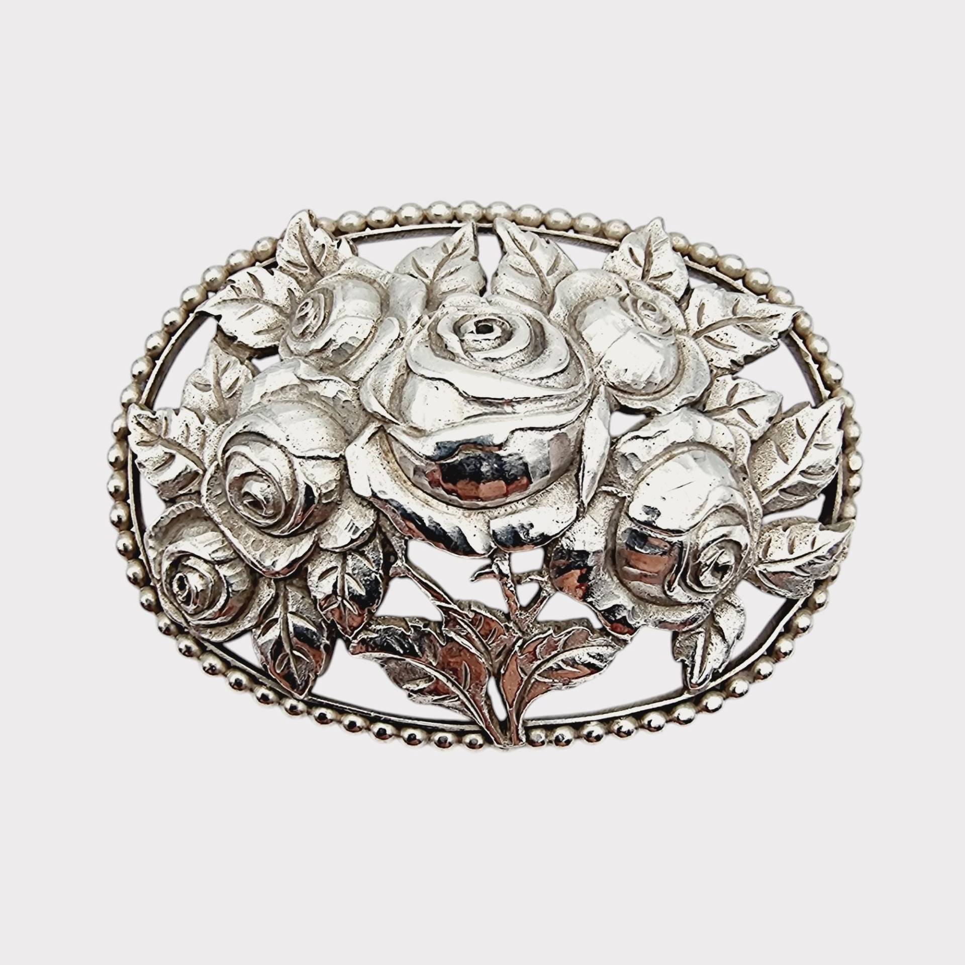 Antique/Vintage 800 Silver Rose Brooch - Floral Statement Pin Handcrafted Jewelry Victorian Revival Gift For Her von detaschmuck