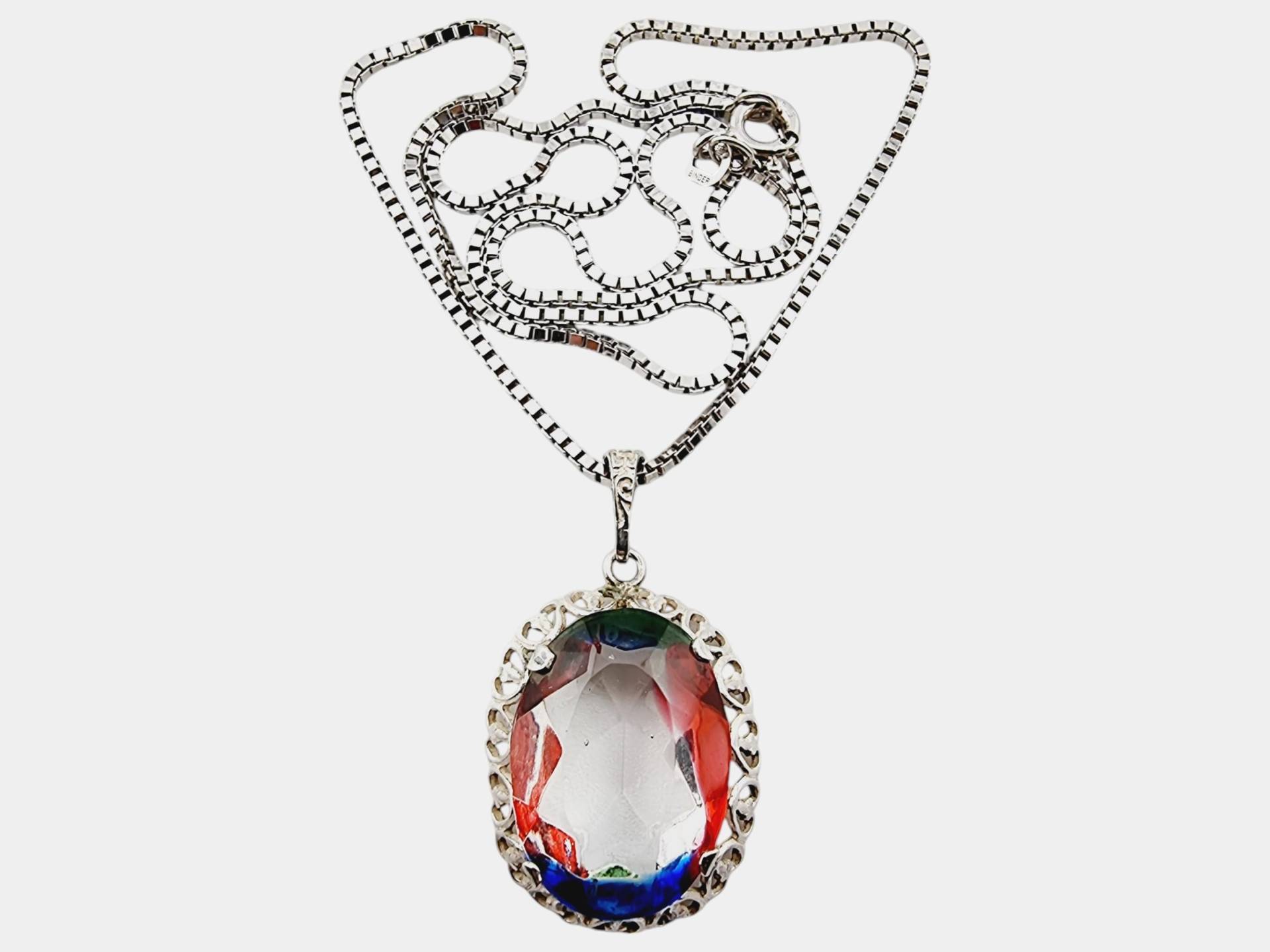 Antique Art Deco Multi-Color Faceted Stone Pendant Necklace in 800 Silver Antique Art Deco Multi-Color Faceted Stone Pendant Necklace in 800 Silver von detaschmuck