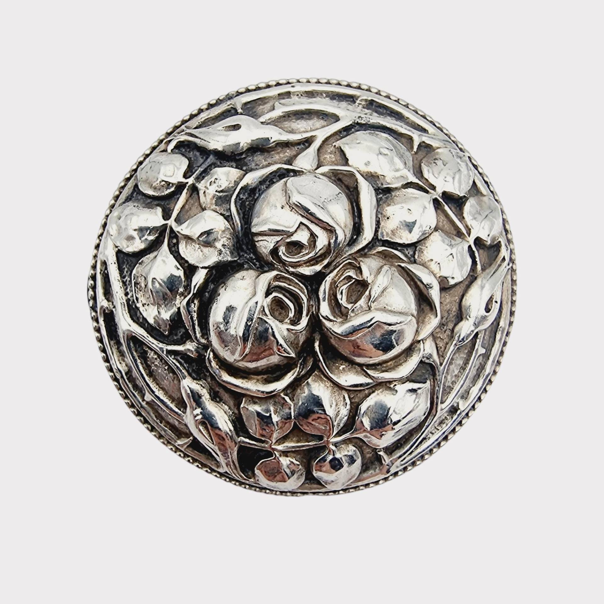 Antique Art Nouveau Silver Floral Brooch - Raised Rose Design Vintage Statement Pin Gift For Her von detaschmuck