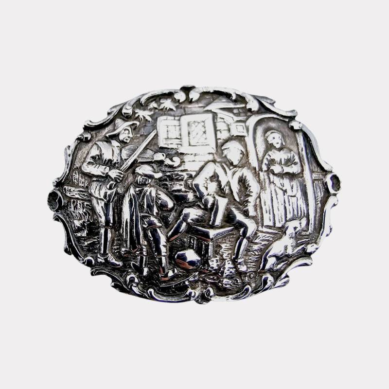 Antique Silver Brooch With Intricate Tavern Scene - Rare Dutch Collectible von detaschmuck