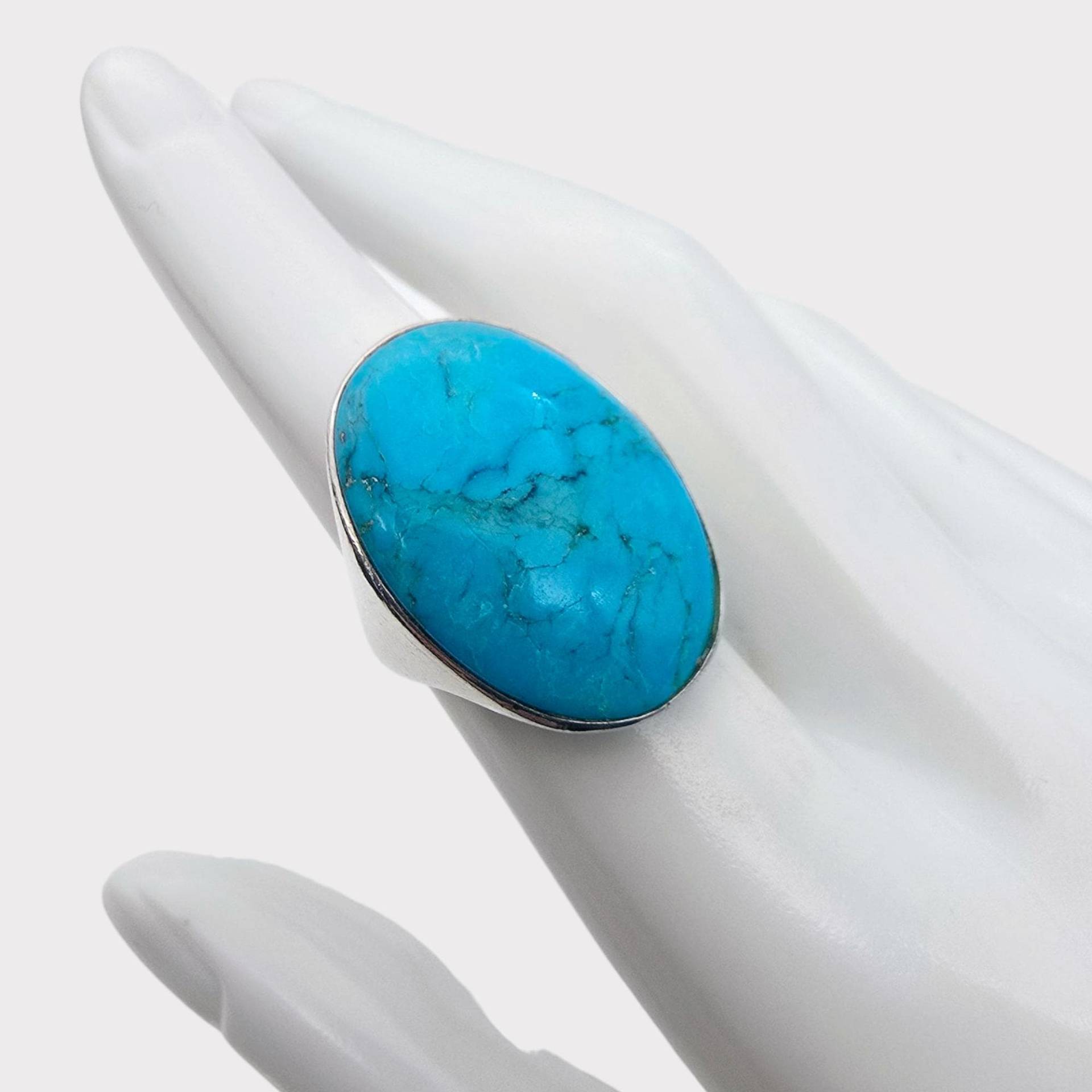Bold Vintage Modernist Silver Turquoise Ring - Size 53 | Us 6.5 Oval Blue Stone von detaschmuck