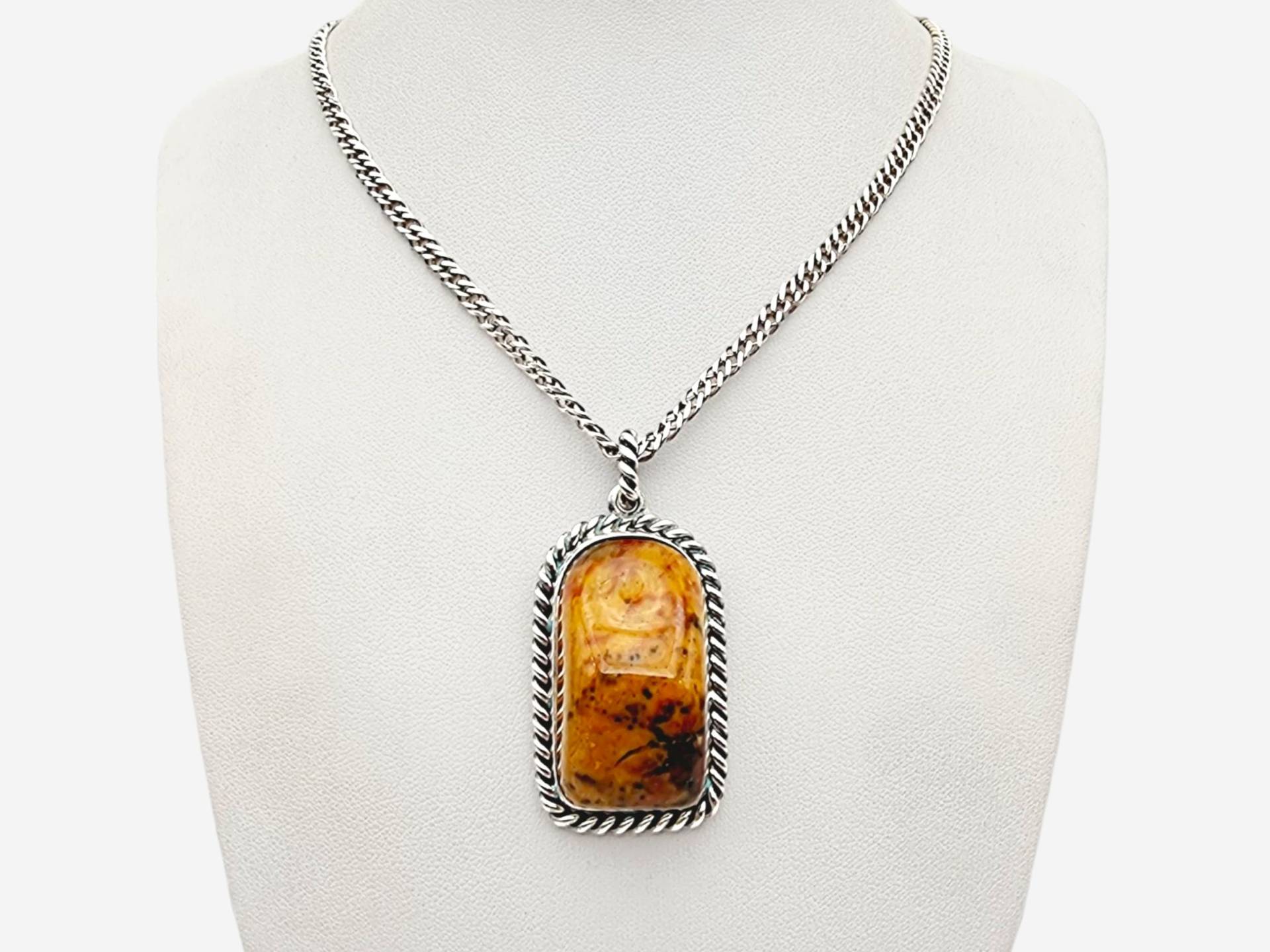 Bold Vintage Silver Pendant With Polished Jasper Stone | 48cm | 43x27mm von detaschmuck