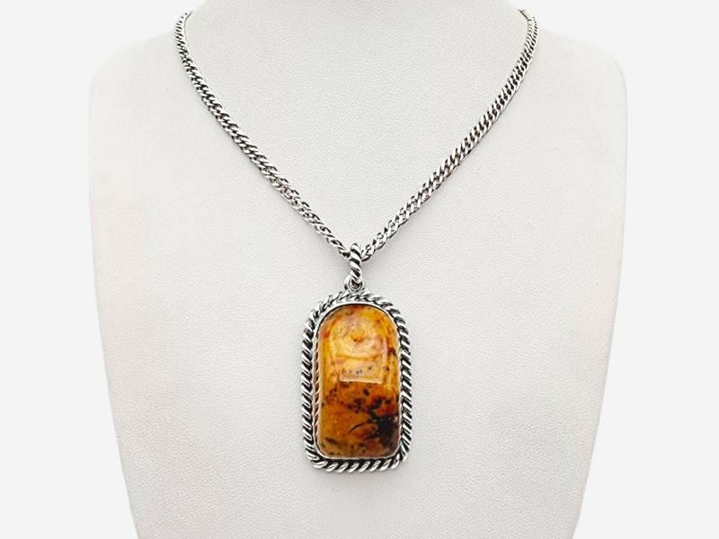 Bold Vintage Silver Pendant With Polished Jasper Stone | 48cm | 43x27mm von detaschmuck