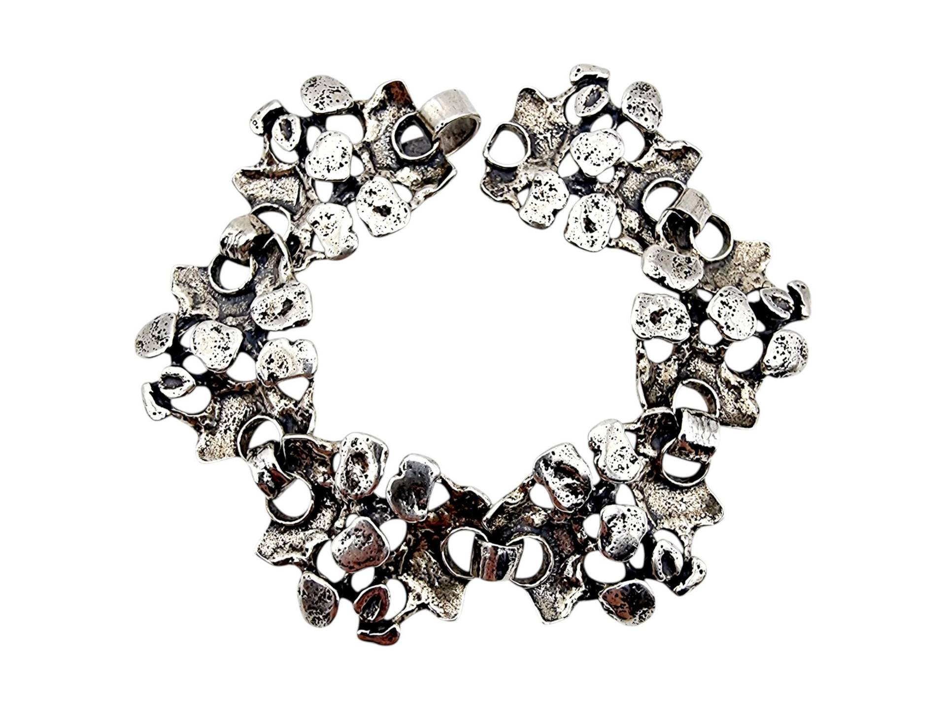 Brutalist 835 Silver Bracelet By Burkhard Oly, Germany - 49G, 1970S Sculptural Design, 19cm von detaschmuck