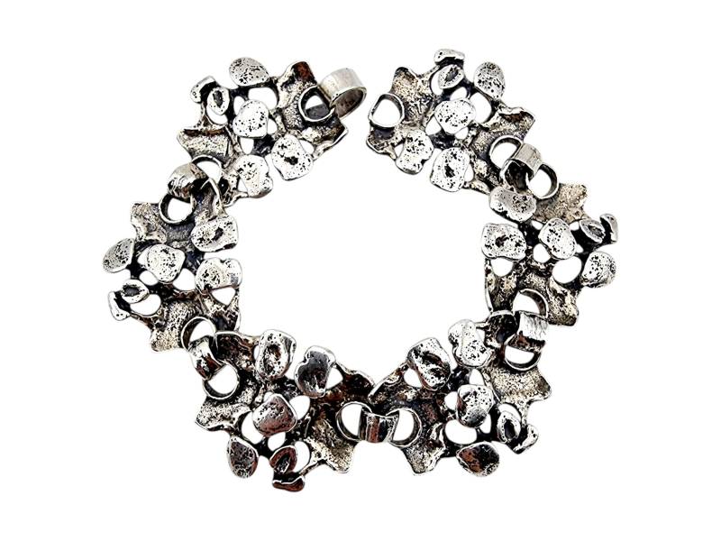 Brutalist 835 Silver Bracelet By Burkhard Oly, Germany - 49G, 1970S Sculptural Design, 19cm von detaschmuck