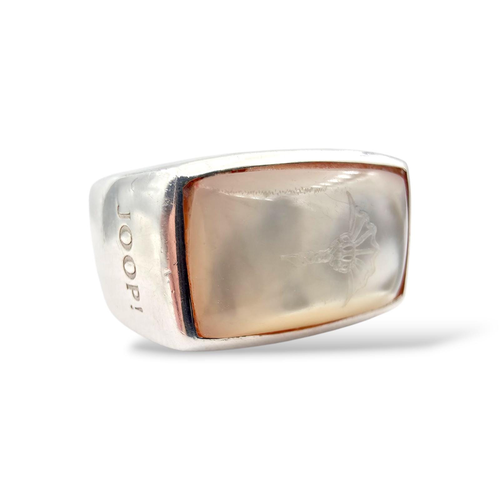 Designer Joop Silver Ring With Rectangular Mother Of Pearl Cameo | Modern Unisex Statement | Eu 55/Us 7.25 von detaschmuck
