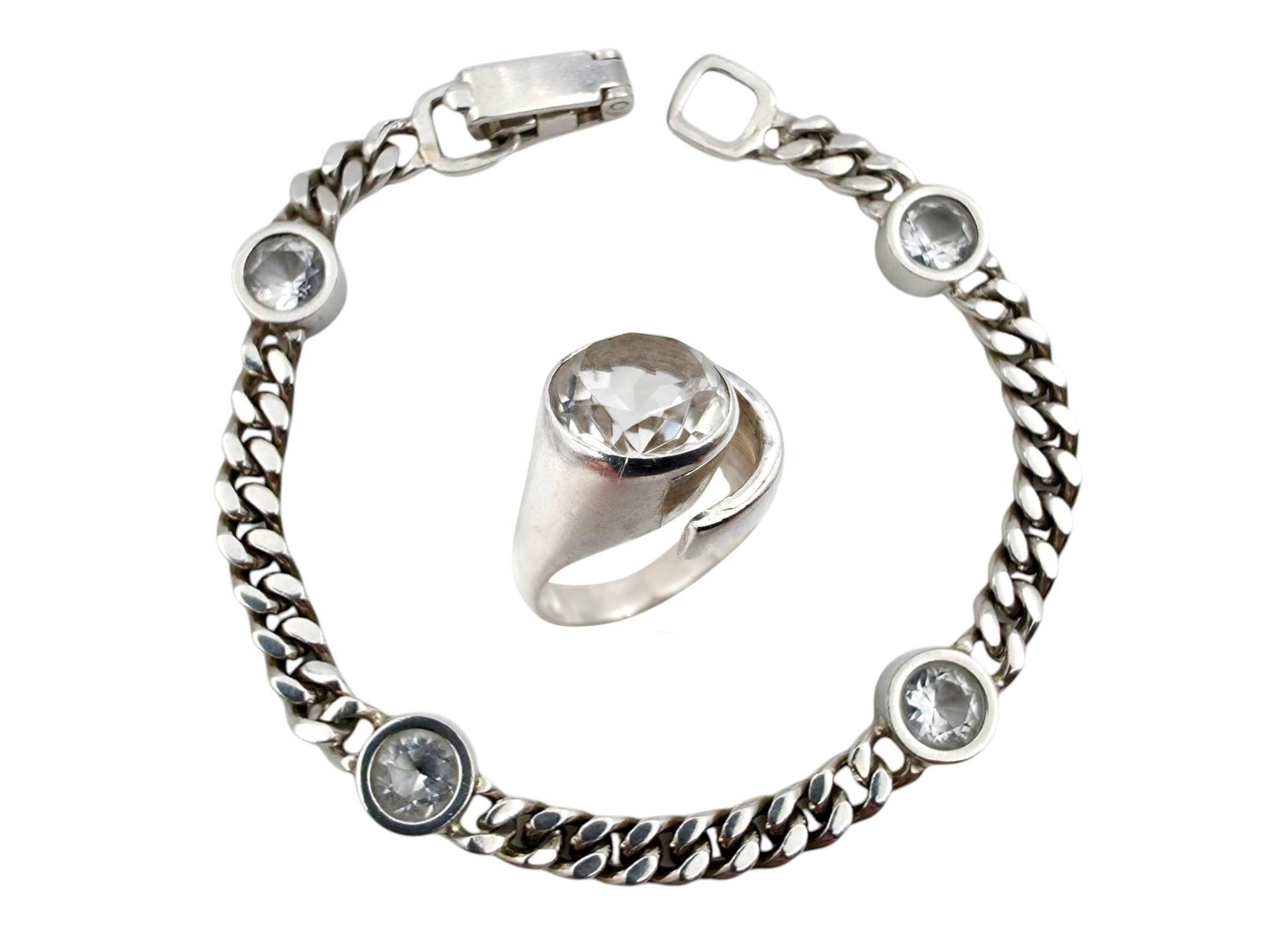 Designer Silver Rock Crystal Jewelry Set - Franz Scheurle Bracelet & Rj Ring | Eu 56/Us 7.5 von detaschmuck