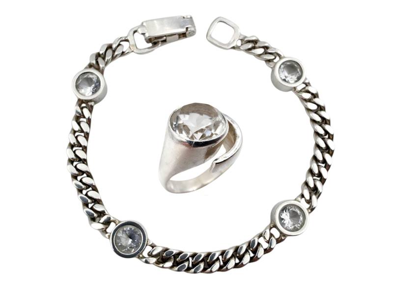 Designer Silver Rock Crystal Jewelry Set - Franz Scheurle Bracelet & Rj Ring | Eu 56/Us 7.5 von detaschmuck